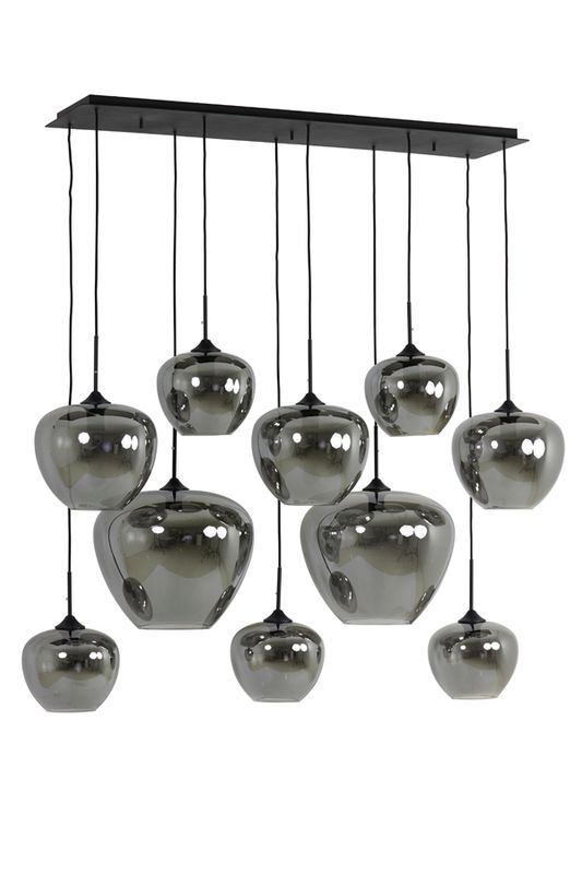 Hanging lamp 10L 120x60x110 cm MAYSON smoked glass+matt blck 295