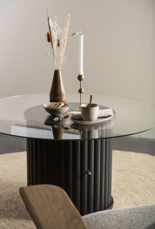 VELVET SOFABORD MED GLASSTOPP OG OPPBEVARING FRA KRISTENSEN 