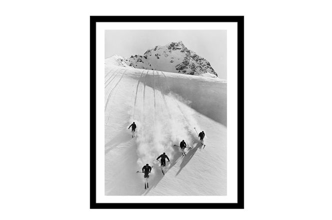 Hovedbilde Glass picture w/frame five men skiing downhill ...