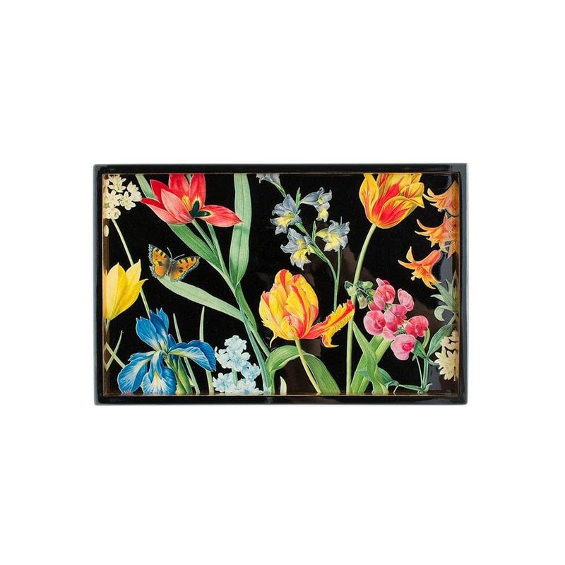 Redouté Floral Lacquer Vanity Tray in Black - 1 Each Caspari SKU