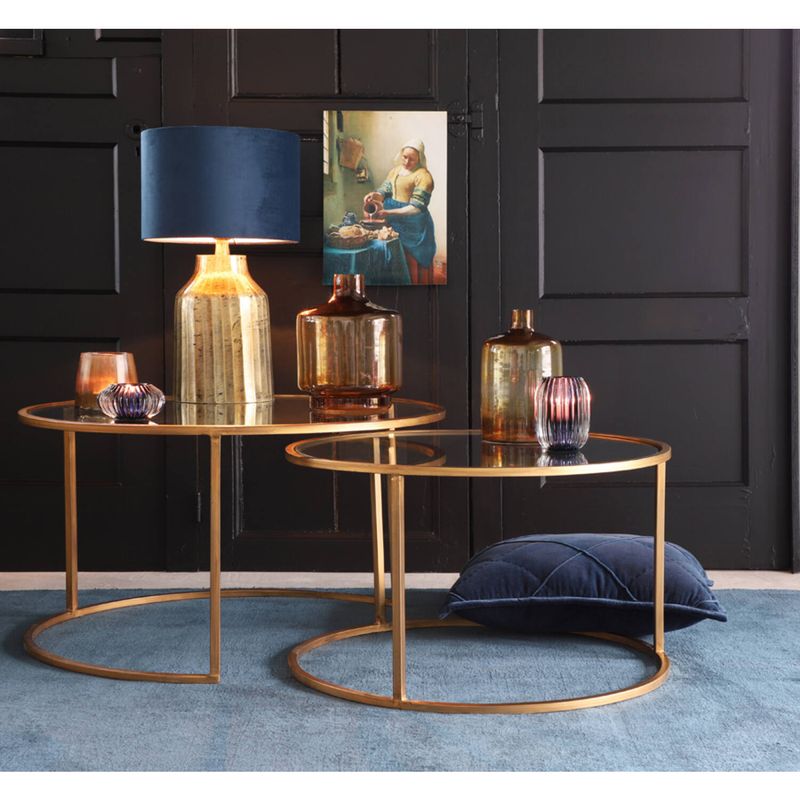 DUARTE glass-gold Coffee table S/2 Ø65x39+Ø75x44 cm  